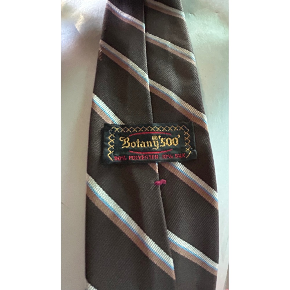 Botany 500 Vintage Mens Striped Necktie Brown Tan Blue Silk Blend Tie